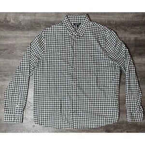 Express Flannel Shirt Mens XL Gray White Plaid Button Up Long Sleeve Outdoor